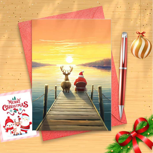 Dock Sunset Christmas Card - Holiday Cards, Beautiful Holiday Sunset [01573]