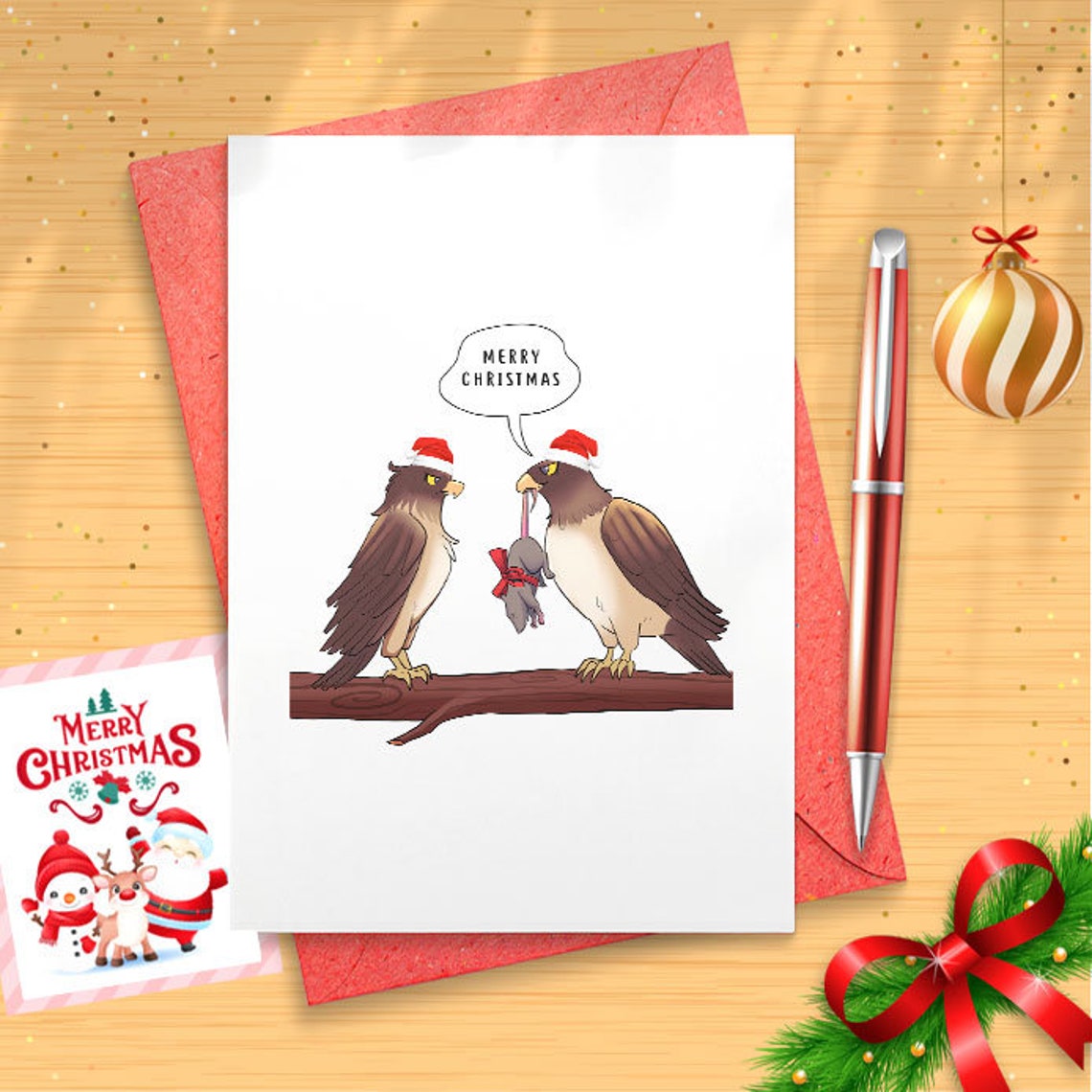 Funny Christmas Card, Christmas Humor, Christmas Gift, Funny Christmas Card, Santa, Merry Christmas, Falcon [01447]