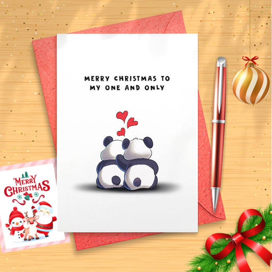 To My One And Only - Cute Christmas Card, Funny Christmas Card, Simple Holiday Card, Panda Card, Nerdy Pun Card [01450]