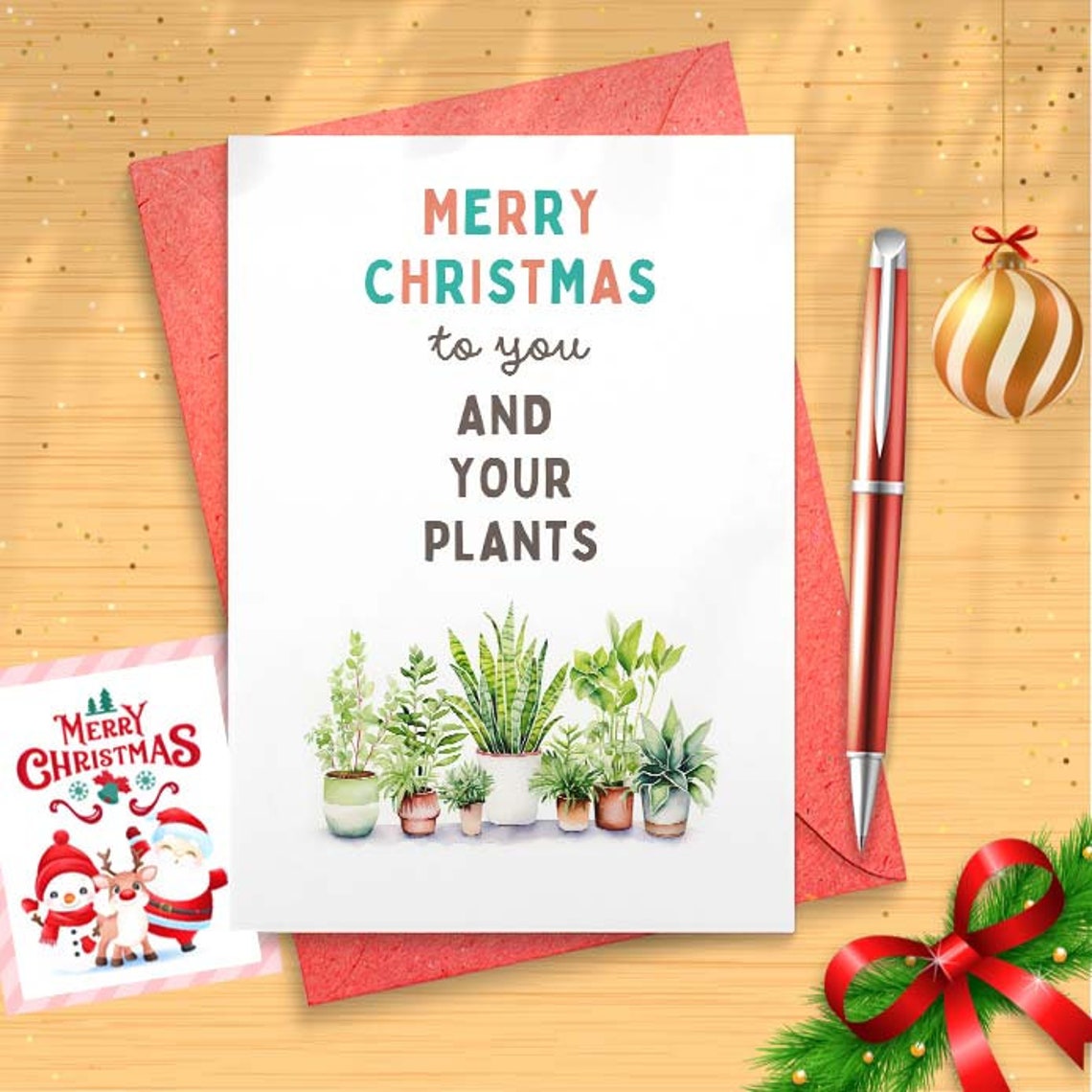 Funny Plant Christmas Card - Merry Christmas to You and Your Plants - Funny Plant Holiday Card - Holiday Card - Plant Mom Card [01593]