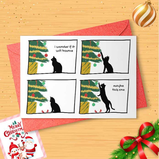 Funny Cat Christmas Card for Cat Lover, Humor Christmas Card for Friends Husband Wife Dad, Naughty Cat Christmas Card [01602]