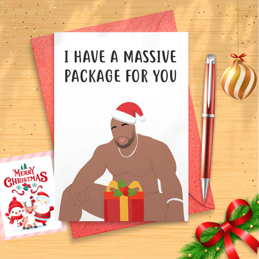 I Have A Massive Package For You, Funny Christmas Card, Naughty Santa Greeting Card For Wife, Dirty Card Raunchy For Her, Tease [01503]