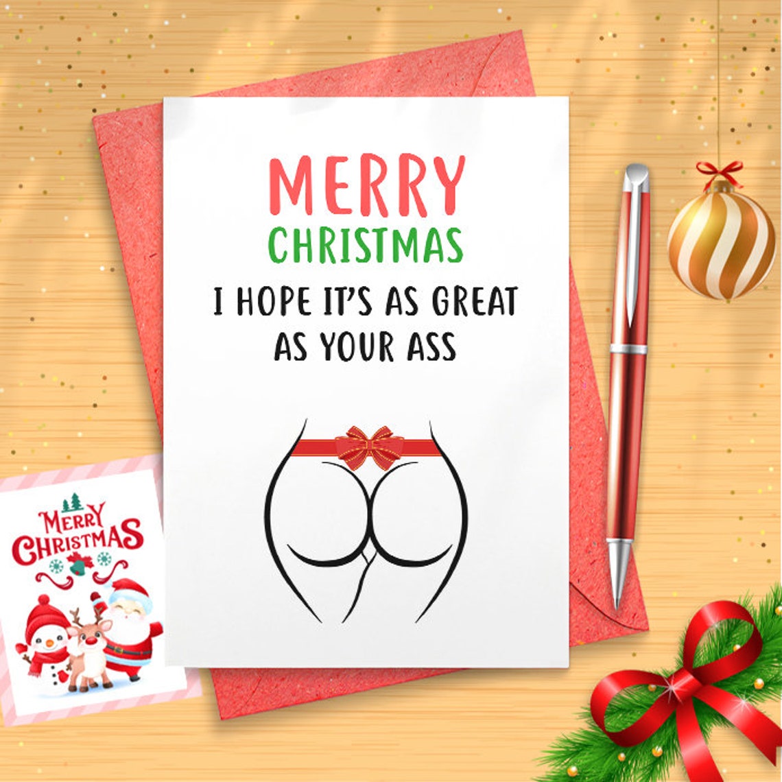 Naughty Christmas Card for Girlfriend, Dirty Christmas Cards for Wife, Funny Wife Christmas Card, Dirty Christmas Card for Her [01506]