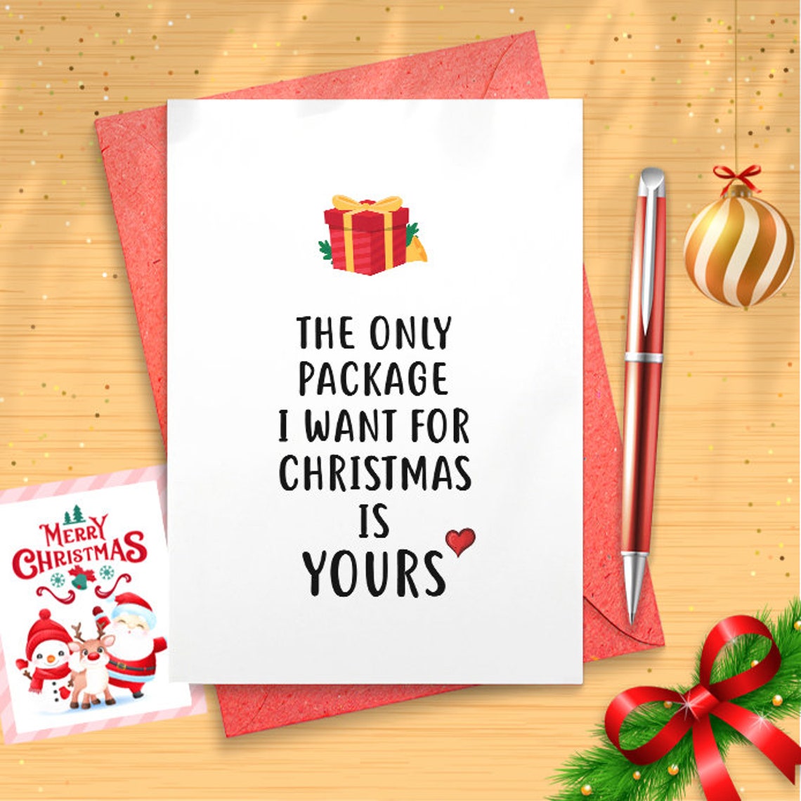 Funny Sexual Christmas Card - The Only Package I Want For Christmas Is Yours - Joke Holiday Card for Boyfriend - A2 Greeting Card [01510]