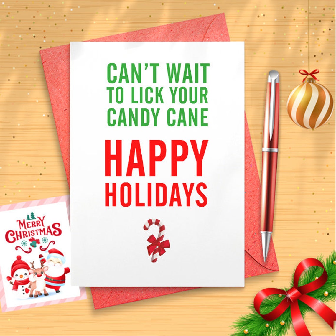 Naughty Holiday Card For Boyfriend or Husband - Funny Christmas Card For Him - A2 Sized Matte White Holiday Greeting Card [01514]