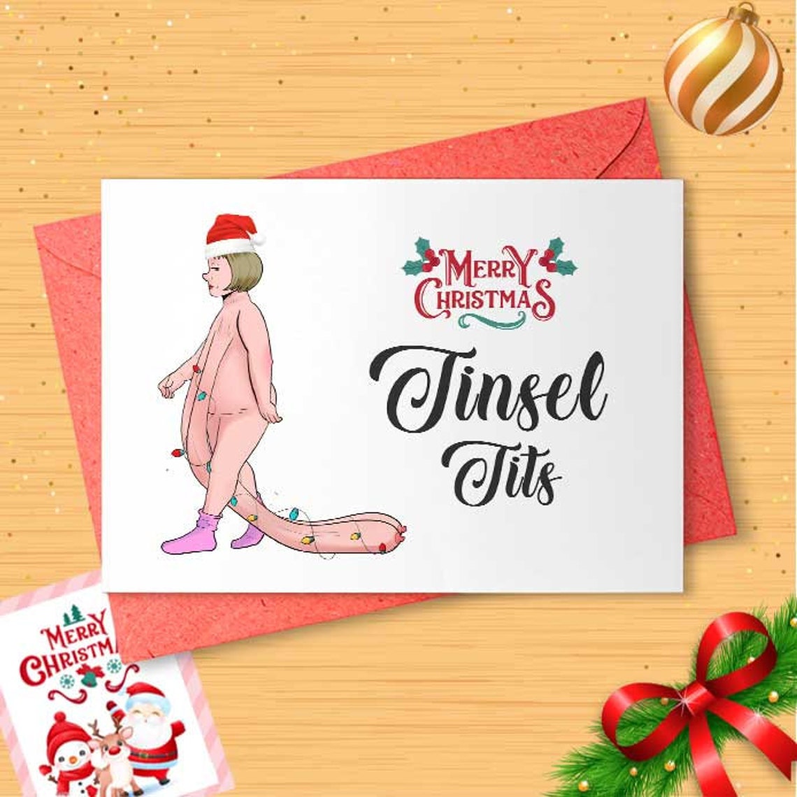 Tinsel Tits Funny Christmas Card, Rude Christmas Cards for Her, Funny Christmas Card for Mum, For Girlfriend, For Wife, Gift for Her [01523]