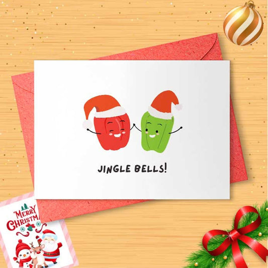 Jingle Bells - Bell Pepper Card, Funny Christmas Card, Christmas Tree, fun holiday card, veggie, vegetable, bussin, vegan [1338]