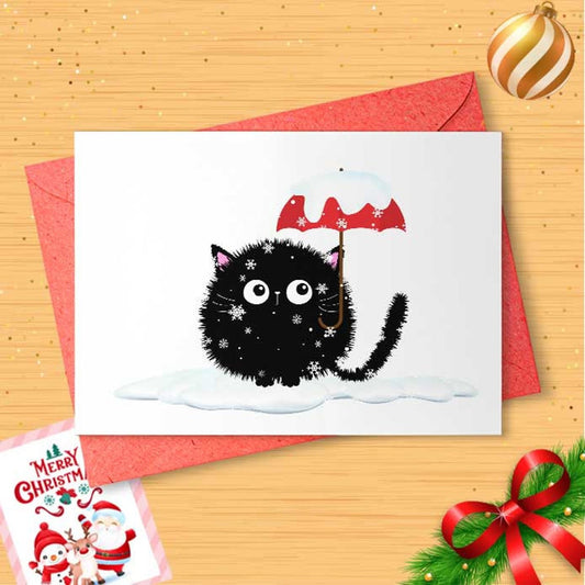 Black Cat Christmas Card - Cute Christmas Card for Cat Lovers - Blizzard [01339]