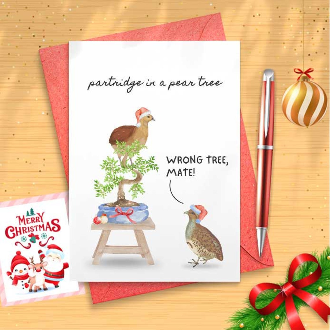 Partridge Christmas Card - Bird Holiday Card - Merry Christmas Card [01343]