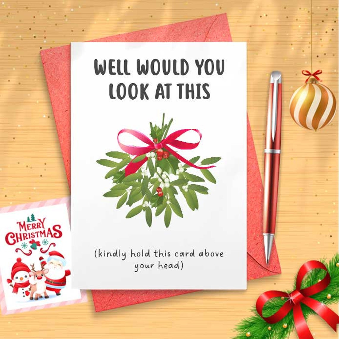 Funny Mistletoe Card For Girlfriend - Under The Mistletoe, Holiday Card For Her, Dad Joke Christmas Card [01356]