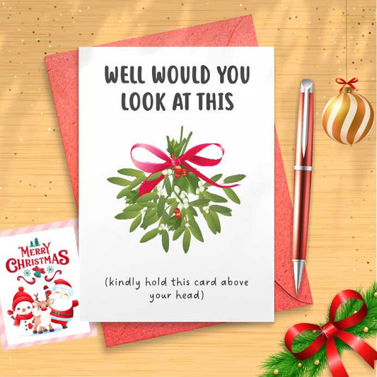 Funny Mistletoe Card For Girlfriend - Under The Mistletoe, Holiday Card For Her, Dad Joke Christmas Card [01356]