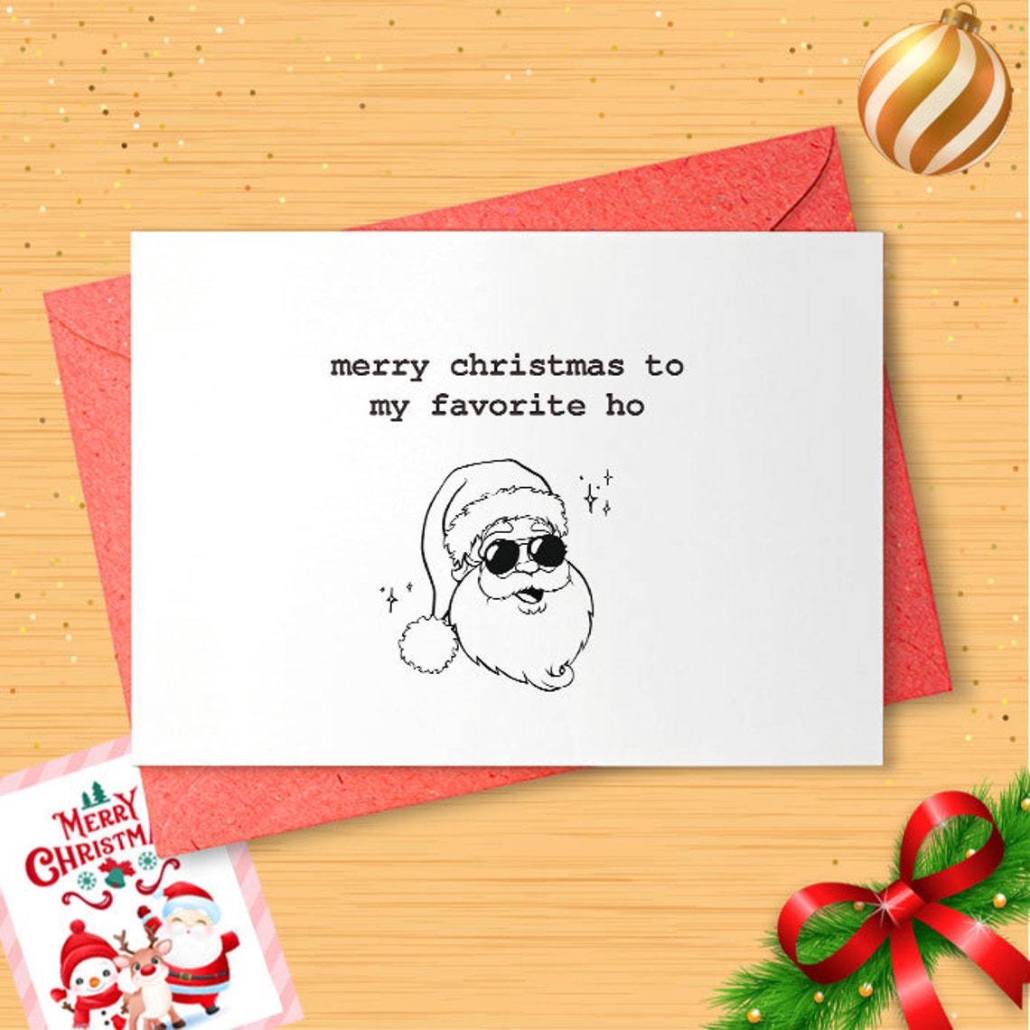 Funny Christmas Card, Merry Christmas To My Favorite Ho, For Girlfriend, Christmas Gift Basket, Adult Christmas Card For Her [01360]