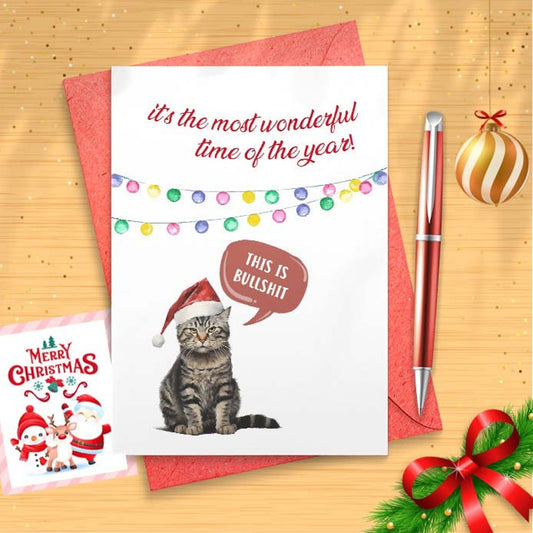 funny christmas cards / funny cat card / cat antlers / [01388]