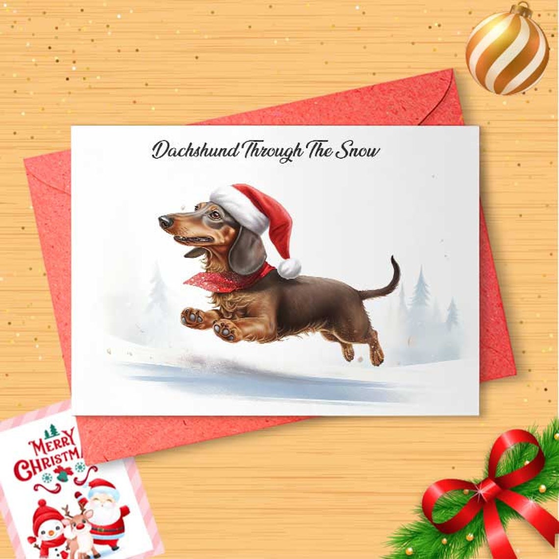 Dachshund Through The Snow Christmas Card - Funny Dog Card - Dachshund Card - Sausage Dog Card [01391]