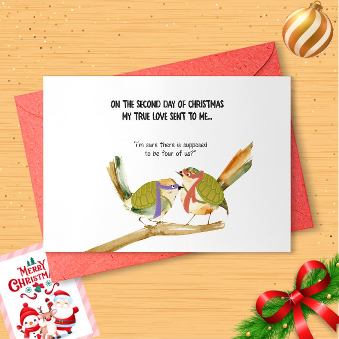 Two Turtle Doves Christmas Card, 2nd Day Of Christmas Card, Funny Christmas Card, Humor, Twelve Days Of Christmas [01395]