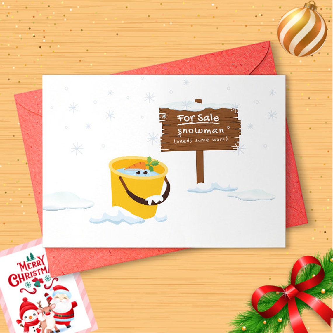 Funny Christmas Card - Humorous Snowman Card - for Special Family, Friend, Kids, Children, Teacher, Son, Daughter amusing cartoon [01402]