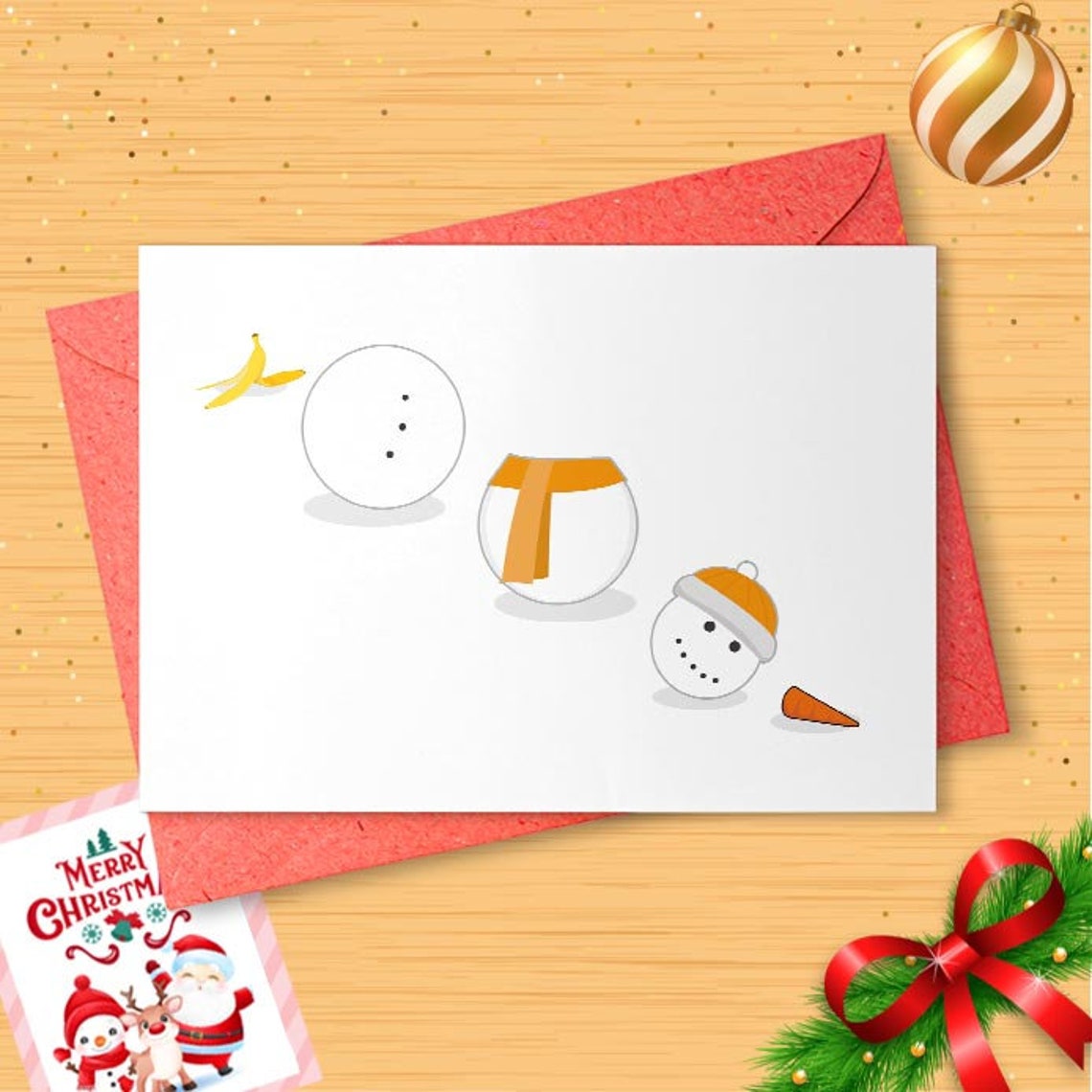 Funny Snowman Christmas Card Humor Cute Joke Cartoon for Family Friends Children Mom Dad Son Daughter. [01417]