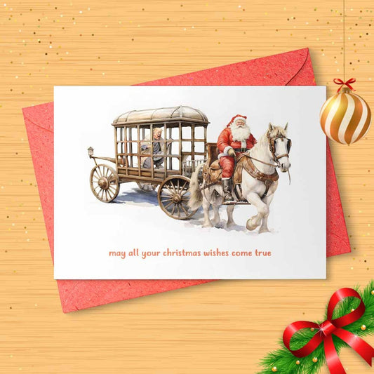 Funny Political Christmas Card, Vintage Santa with Trump, May All Your Christmas Wishes Come True, Lefty, Liberal, Progressive Jail [01618]