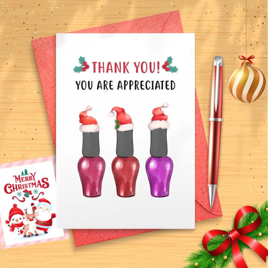 Nail Tech Christmas Card for Manicurist, Christmas Nail Professional, Thank You Appreciation, Appreciation Holiday for Nail Salon [01623]