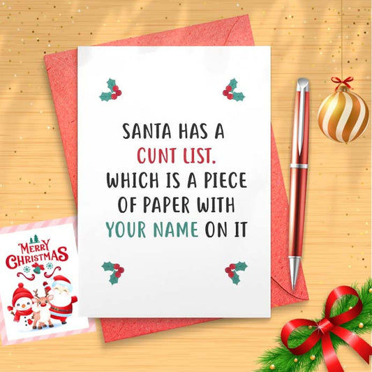 Funny Rude Christmas Card, Adult Christmas Card, Santa Has A List [01626]