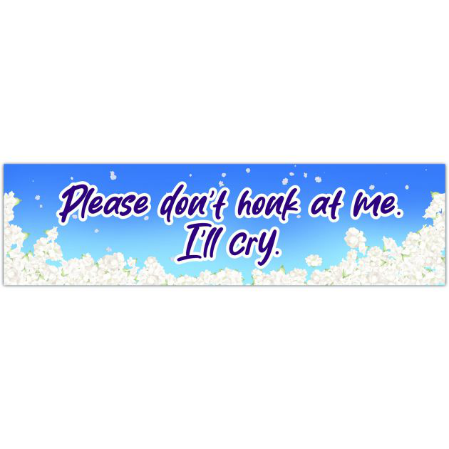 Please Don't Honk At Me. I'll Cry - Car Decal - Funny Sticker - Vinyl Decal Bumper Sticker [01606]