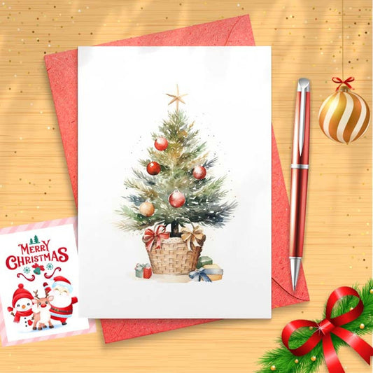 Holiday Trees Card Set, Recycled Greeting Cards, Card Pack, Christmas Cards, Winter Greenery | Blank Inside | Set of 5 Cards [01567]