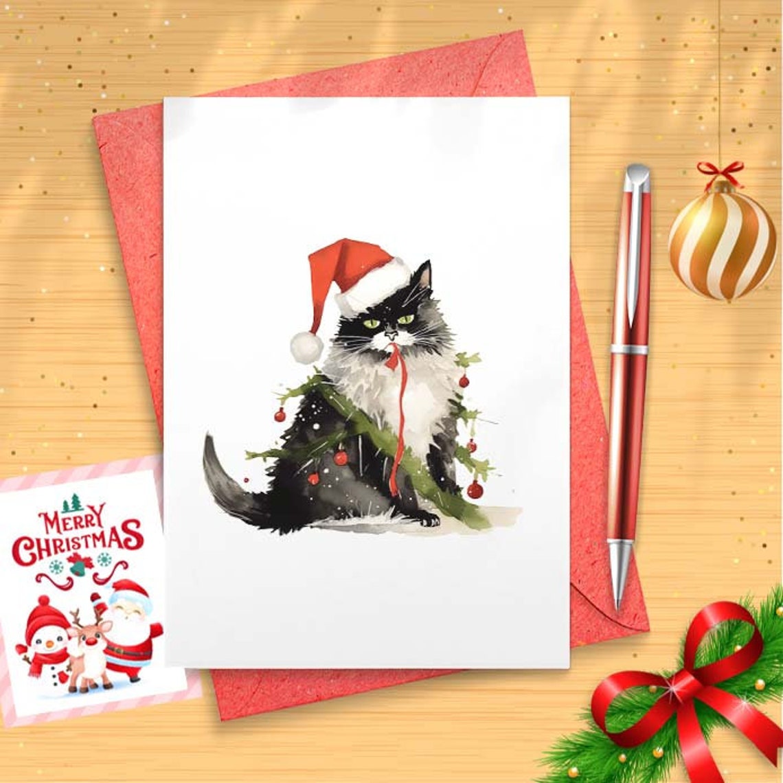 Funny Christmas Card - Merry Mess - Funny Christmas Cat Card [01565]