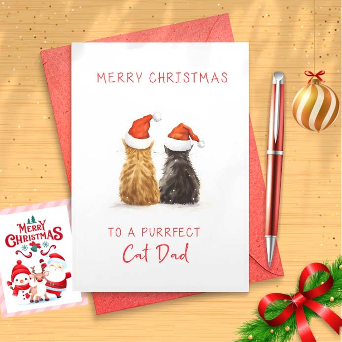 the Cats Christmas Card, From The Cats, Two Cats, Cat Dad, Cat Mom, Cat Parent, Mommy, Xmas [01659]