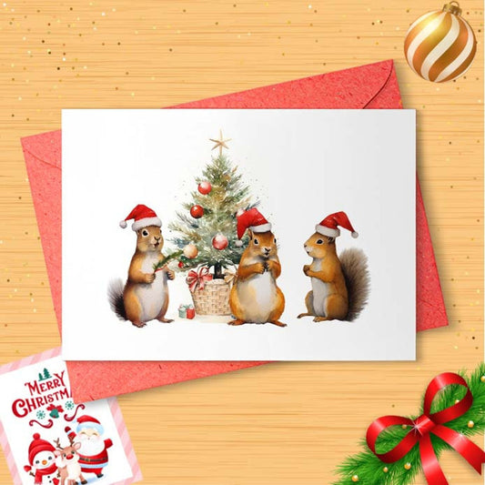 Christmas Squirrels, Christmas Card, Red Squirrels Cute Card [01661]