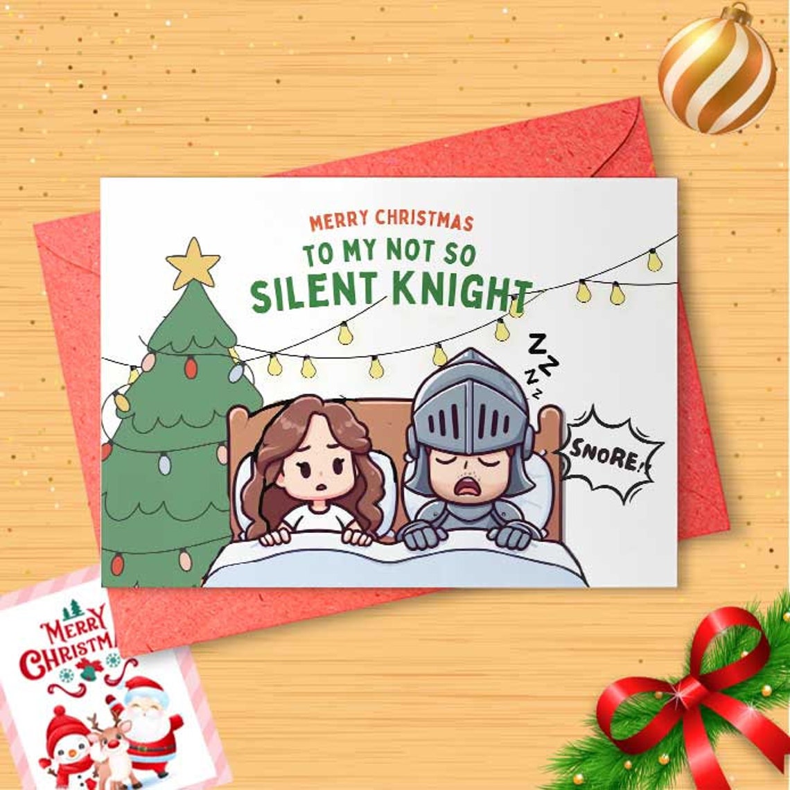 Not So Silent Knight, Husband Boyfriend Partner, Funny Merry Christmas Greeting Card, Xmas Pun Love Festive Holiday [01598]