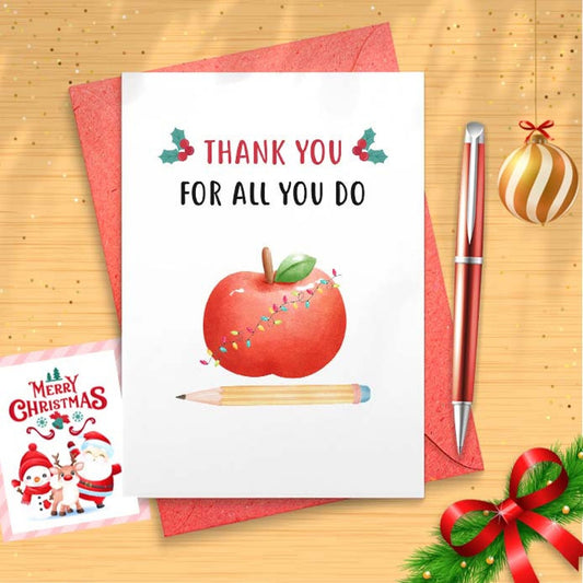 Teacher Christmas Thank You, Holiday Gratitude Thank You Card, Teacher Card, Teacher Appreciation Christmas Card Appreciation Worker [01622]