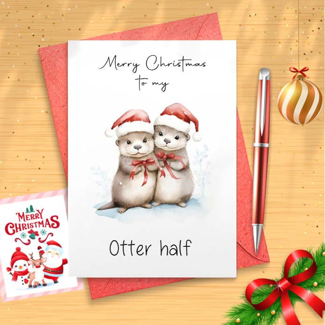 Otter Christmas card, Otter card for Christmas, Christmas gift for partners [01627]