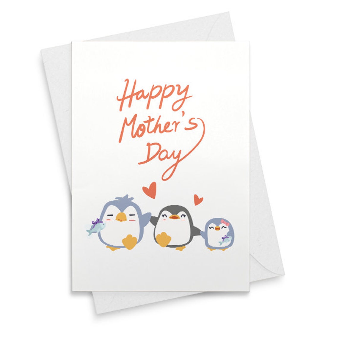 Penguin Mothers Day Card From Husband And Kid - Baby Mom Dad Card For New Parents [02120]