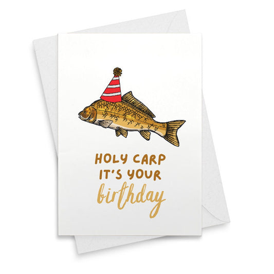 Holy Carp It's Your Birthday - Fun Birthday Card Pun - Birthday Card for Him - A2 Greeting Card - Recycled Card - Fishing Carp [02377]