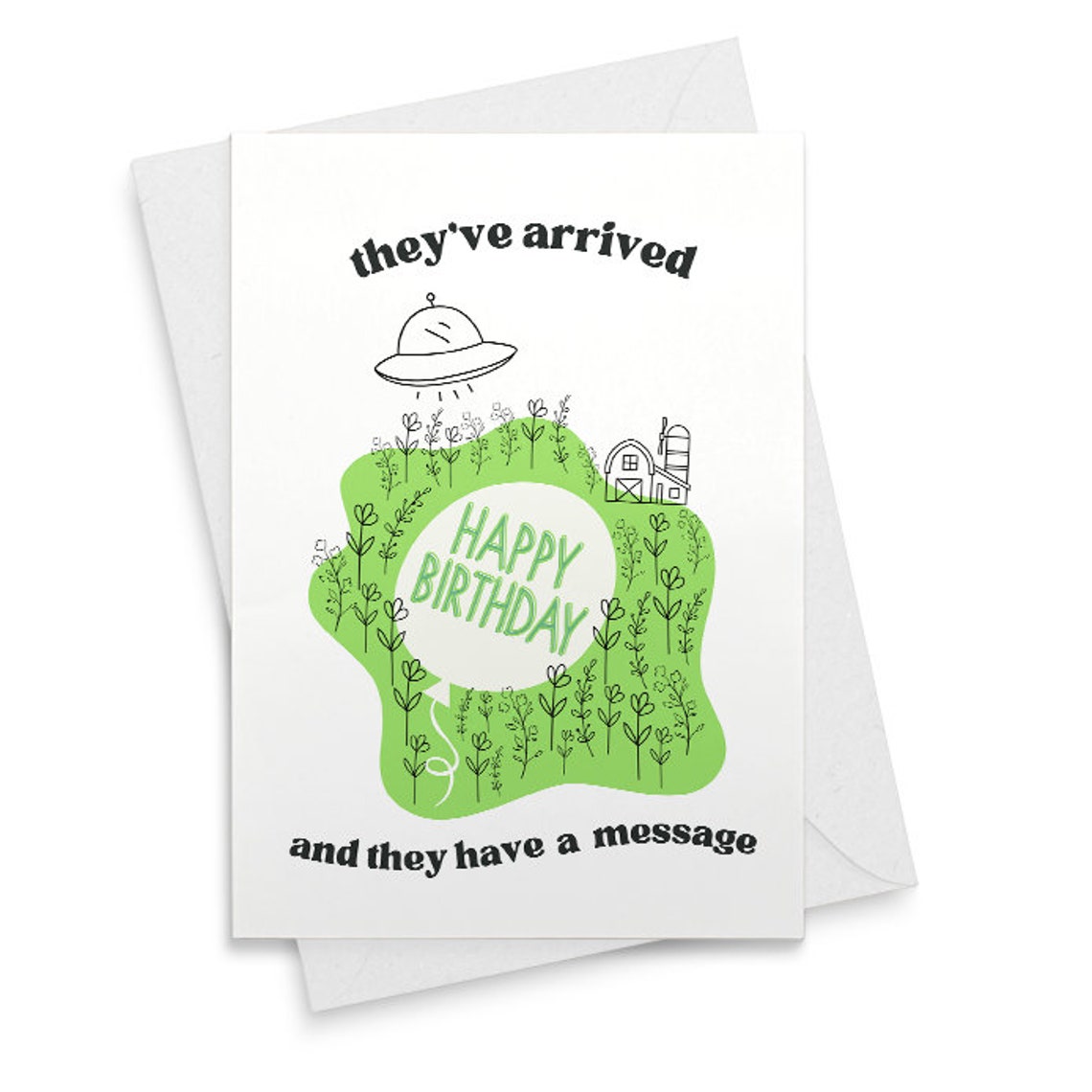 ALIENS! Unidentified Flying Birthday Card - Blank Inside [02404]