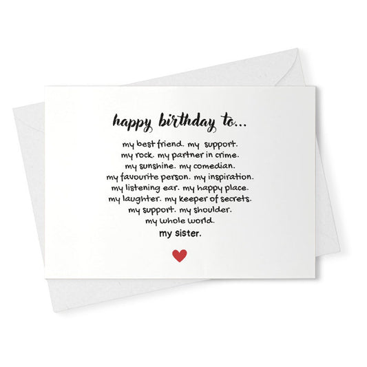 Sister Birthday Card Poem - Birthday Card Sister - Birthday Card For Sister - Special Sister Birthday Card - Red Foil Handmade Card [02474]