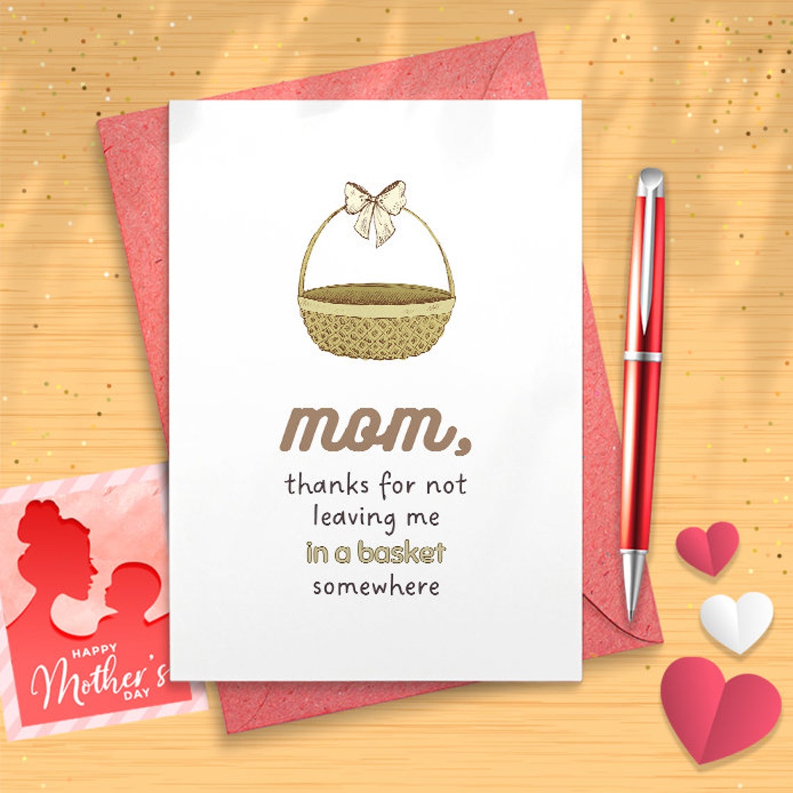 Sassy Mother's Day Card From Son Or Daughter - Mother's Day Gift For Mom - Thanks For Not Leaving Me In A Basket - Kraft Greeting [02549]