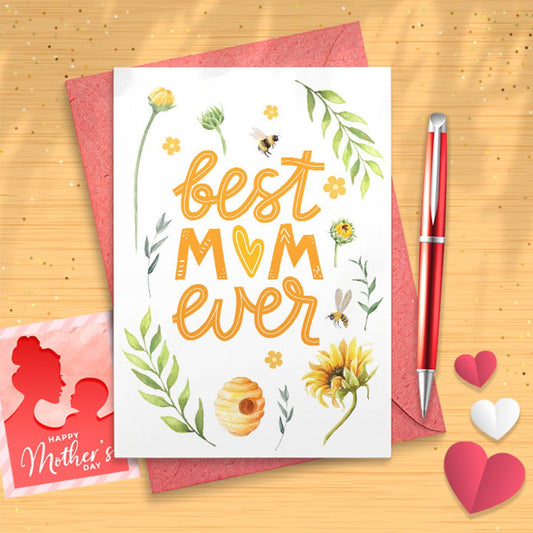 Plantable Mother's Day Card, Seed Paper Card, Best Mom Card, Floral Happy Mothers Day, Flower Mother's Day Card, Eco-friendly, [02629]