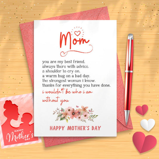 Cute Mothers Day Gifts From Daughter, Lovely Poem Mother’s Day Card Gift For Mom, Special Thank You Mom Card Gift, I Wouldnt Be [02840]