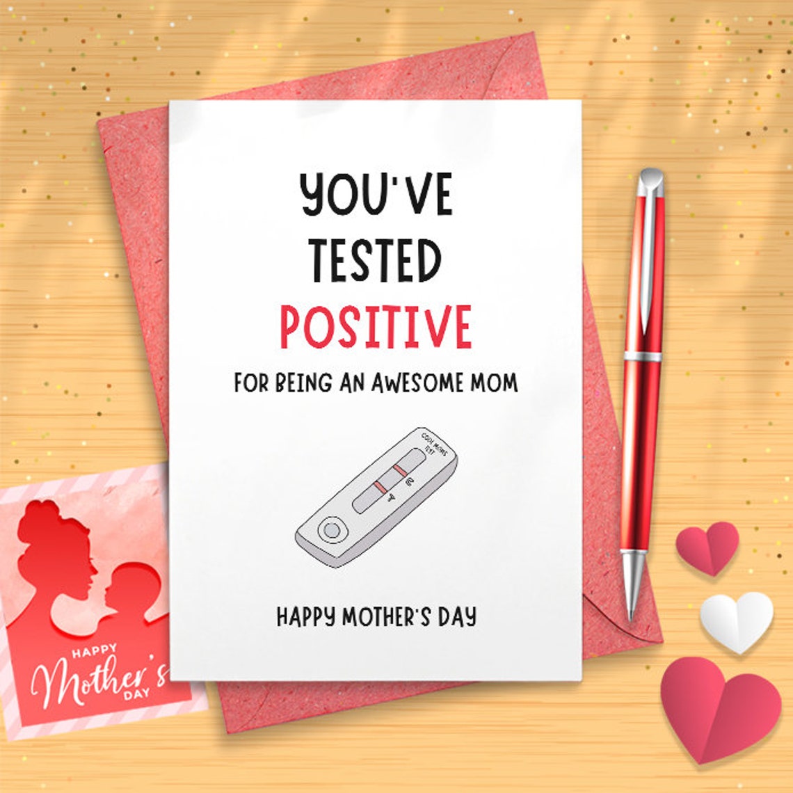 Awesome Mother's Day Card - Funny Mothers Day Card, Positve Test Result For Being A Cool Mom, Sweet Card For Mom, Mommy Card [02868]