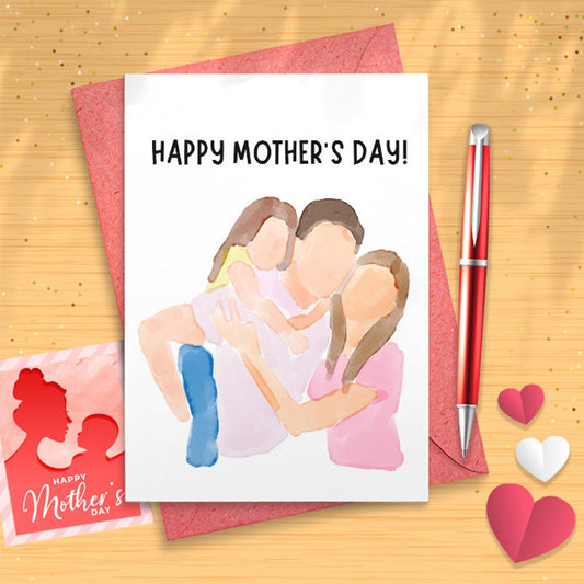 Faceless Portrait Mother's Day Card, Custom Mother's Day Card, Custom Faceless Portrait Card, Cute Mother's Day Card, Custom Card [02914]