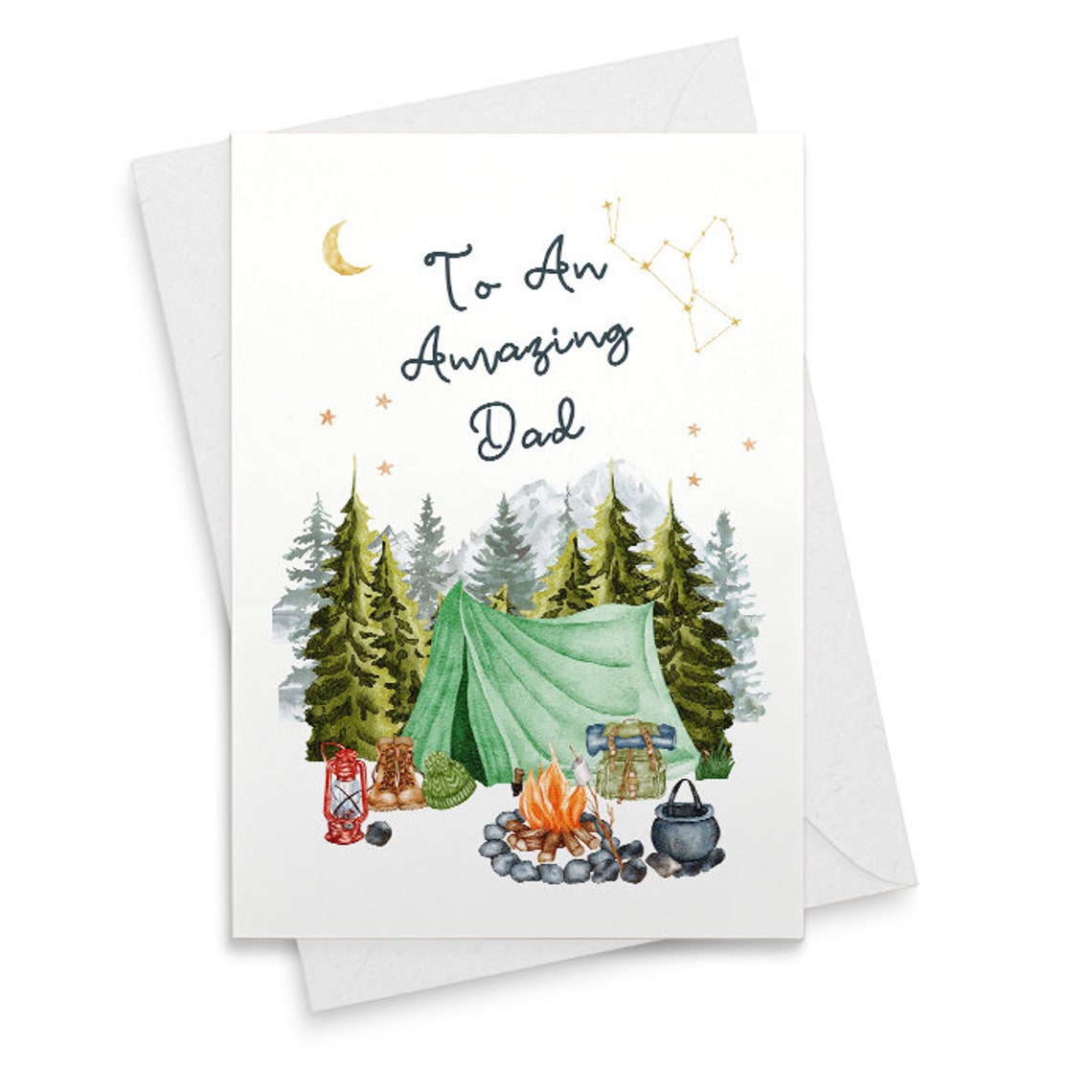 Dad camping card - Father's Day Card - forest Dad - Greeting Cards, Holiday Cards, lake pond woodland mountains adventure dad card [02271]