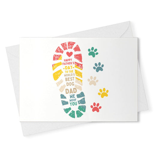 Vintage Happy Father's Day Card To The Best Dad We Love You, Father's Day, Dog Dad, Gift For Dog Papa, Dad Footprints & Dog Paws [02300]