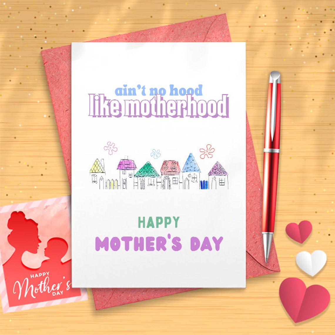 Ain't No Hood Like Motherhood - Mother's Day Card For Daughter - Mother's Day Card For Sister - Card For Wife - Simple Mother's Day [02548]