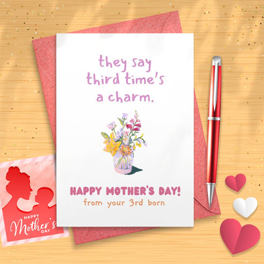 Third Born Mothers Day Card, Funny Mother's Day Gift From Third Child, Snarky Mother's Day Card, Witty Mom Card [02552]