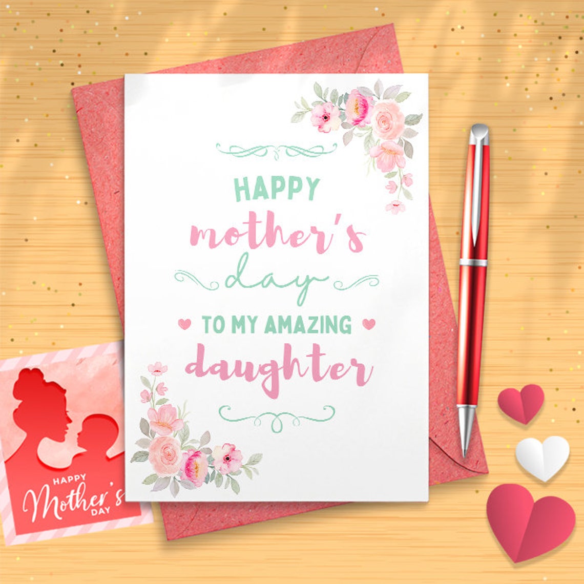 Daughter Mother's Day Card Eco-Friendly, Thick Card Stock With Premium Envelope 5in X 7.75in, Packaged In Protective Mailer [02591]