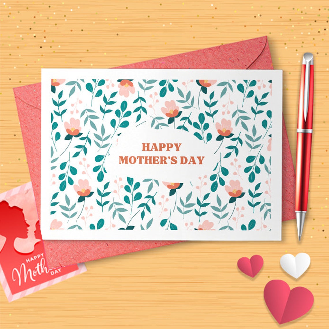 Pretty Wildflowers And Hearts Mother’s Day Card | Pretty Card For Mom | Can Post To Recipient With Personal Message [02656]