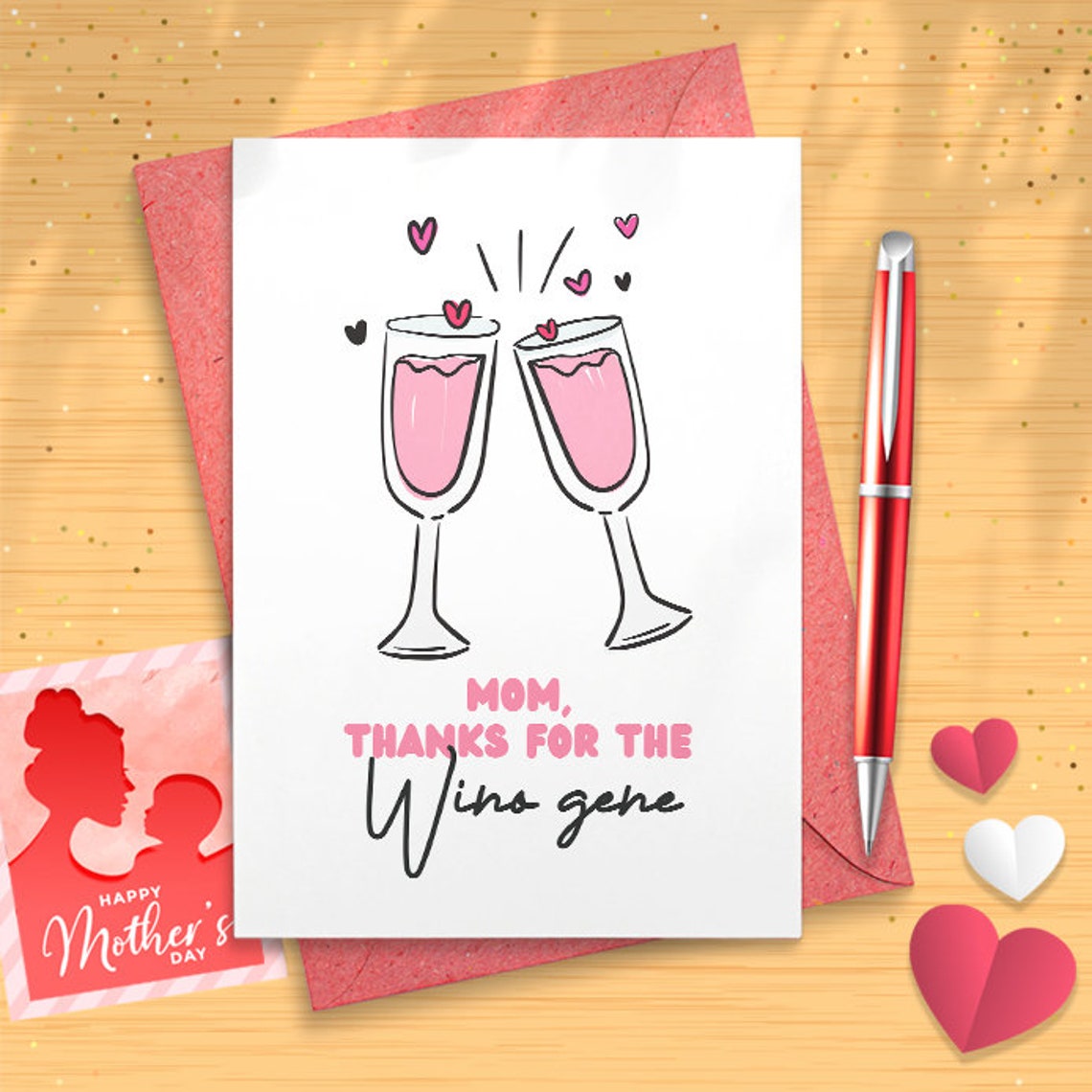 Funny Card For Mom - Funny Mothers Day Card - Mothers Day Card From Daughter - Wino Gene, For Mom, Funny Mother's Day Card [02703]