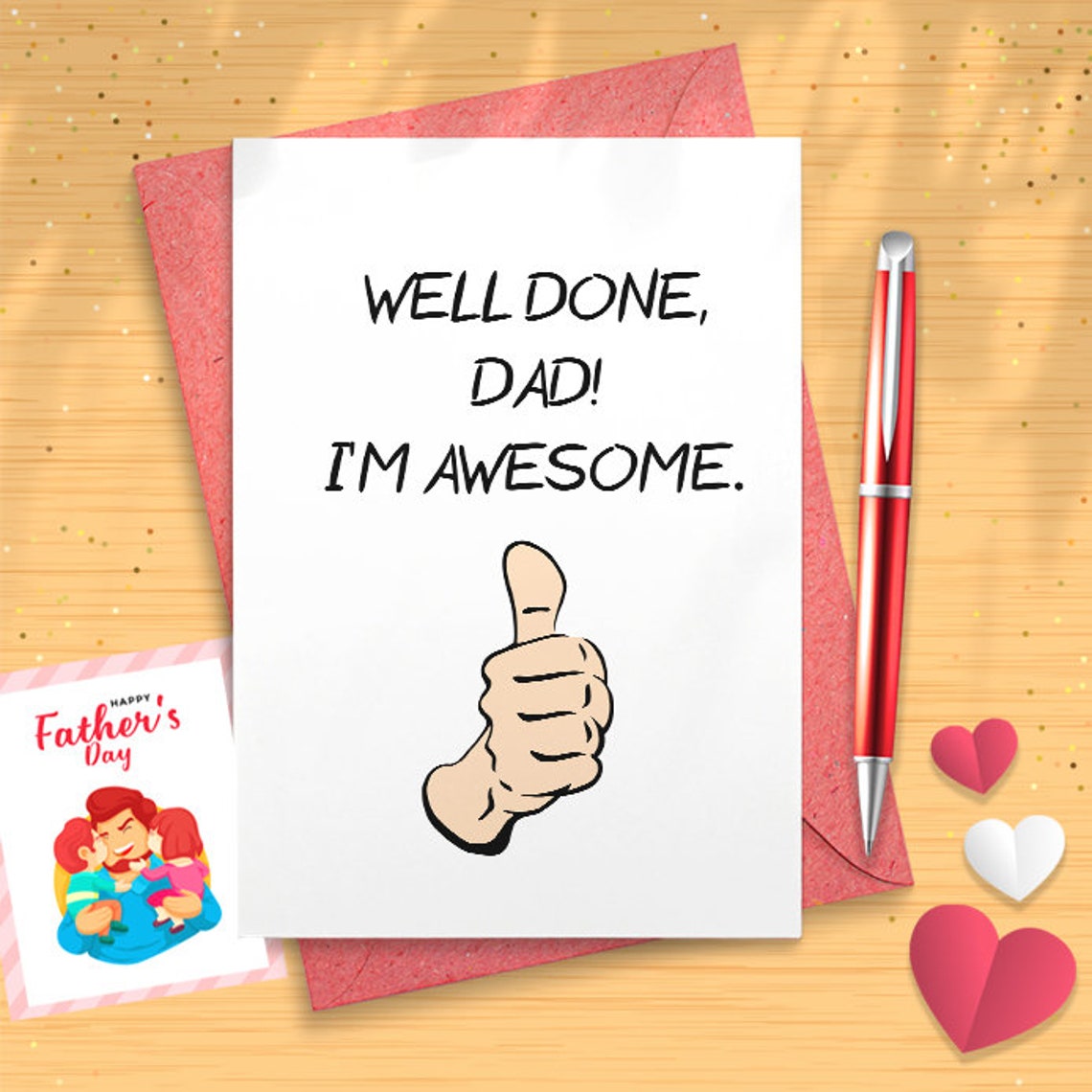 Funny Father’s Day Card From Kids, Fathers Day Greeting Card, Birthday Gift For Dad, Well Done Dad I’m Awesome [03048]