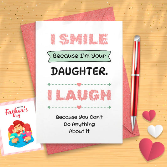 1 Happy Father's Day Greeting Card Funny - For Dad, Pa, Pop, Daddy, Stepfathers With Envelope Or Stepdad, Humor Notecard - Smiling [03062]